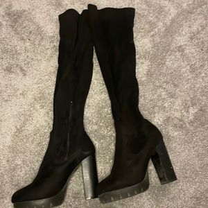 Black knee high heel boots